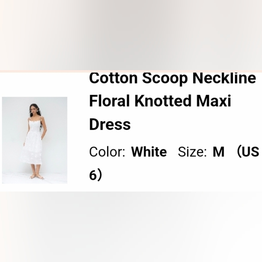 White Floral Knotted Maxi Dress Cotton Scoop Neckline - Picture 2 of 2